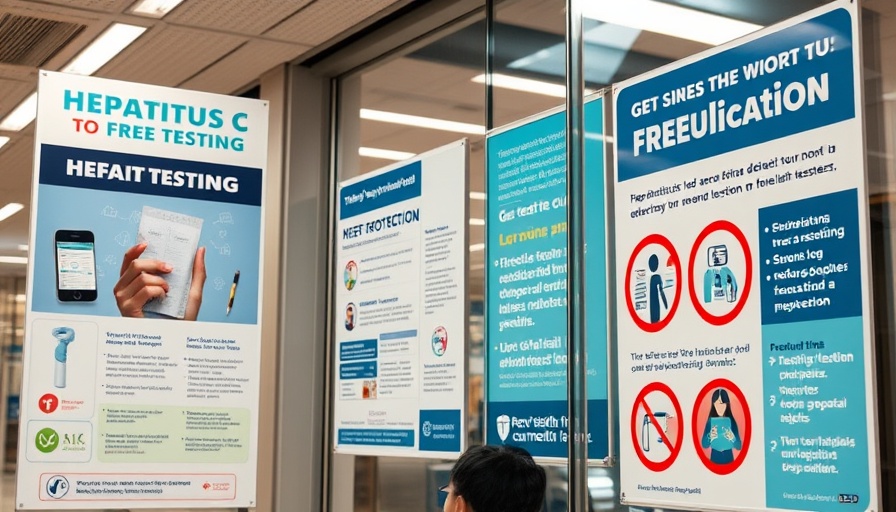 Health posters on Hepatitis C testing and flu prevention in a public setting.