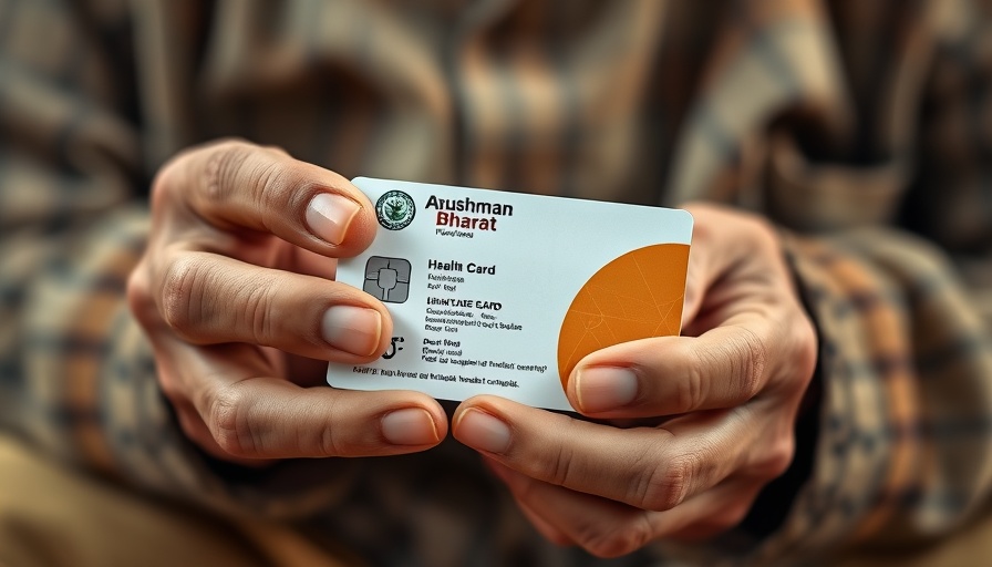 Senior hands holding Ayushman Bharat card for health coverage in India