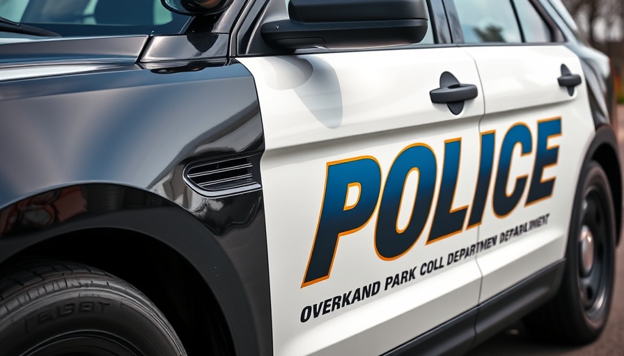 Close-up of Overland Park police car related to elderly violence in care facilities.
