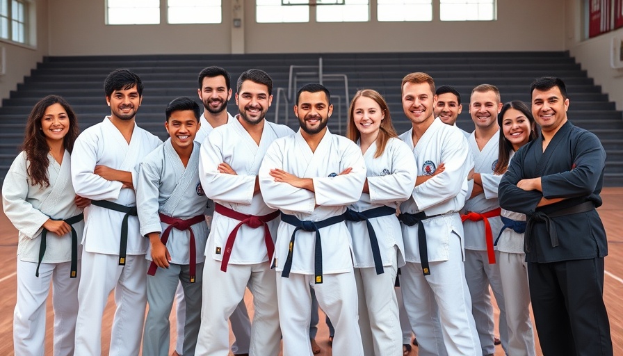 Karate students and instructors posing in dojo for karate lessons Gurnee.