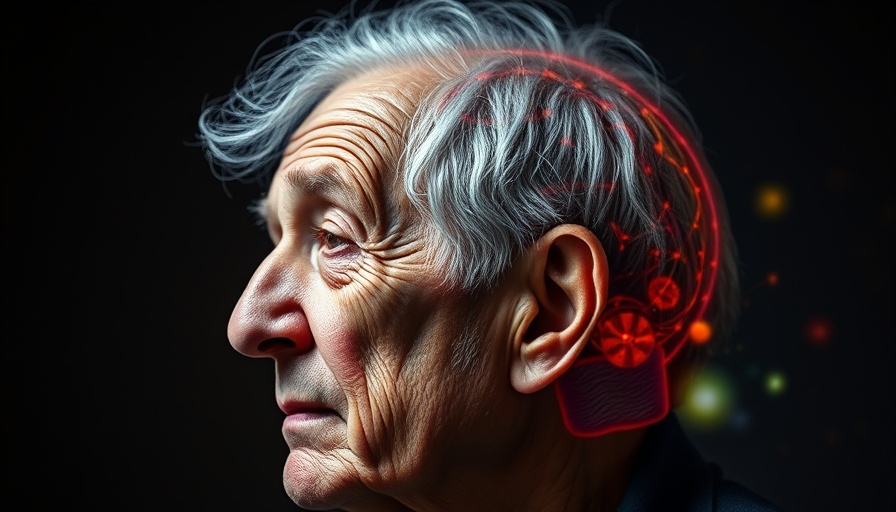 Illustration of Alzheimer's impact on elderly man, abstract brain depiction.
