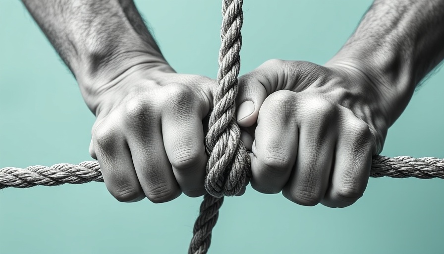 Minimalist monochrome hands gripping rope, symbolic of healthy conflict resolution styles.