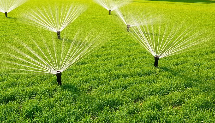 Green lawn with sprinklers controlled by Eagle Plus Series irrigation controller.