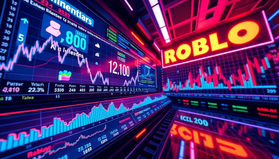 Dynamic digital Roblox stock investment scene with vibrant graphs.