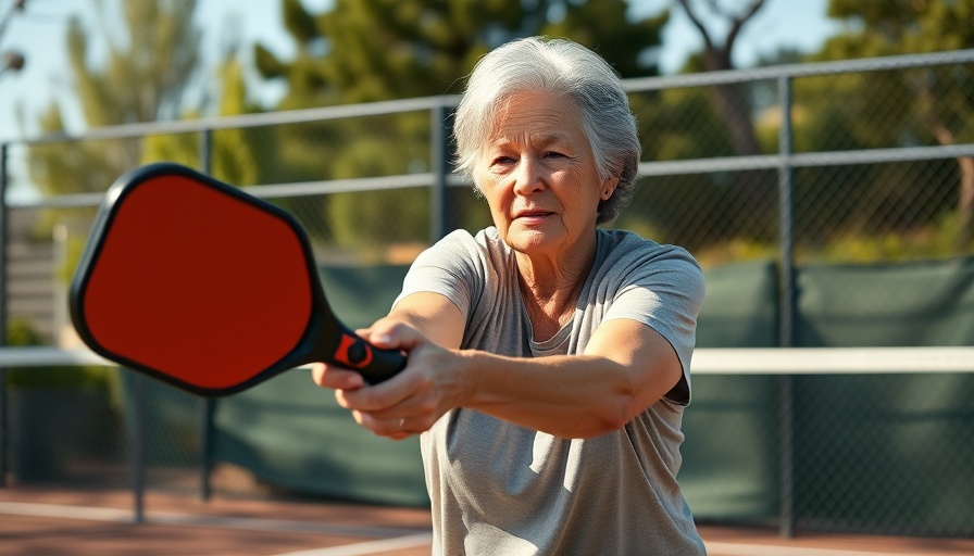 Senior woman enjoying outdoor pickleball game, showcasing benefits of spending time outside for seniors.
