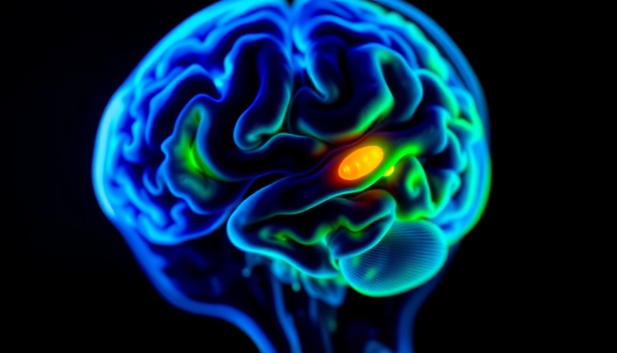 MRI scan showing early neuroinflammation in Down syndrome with blue and green highlights.