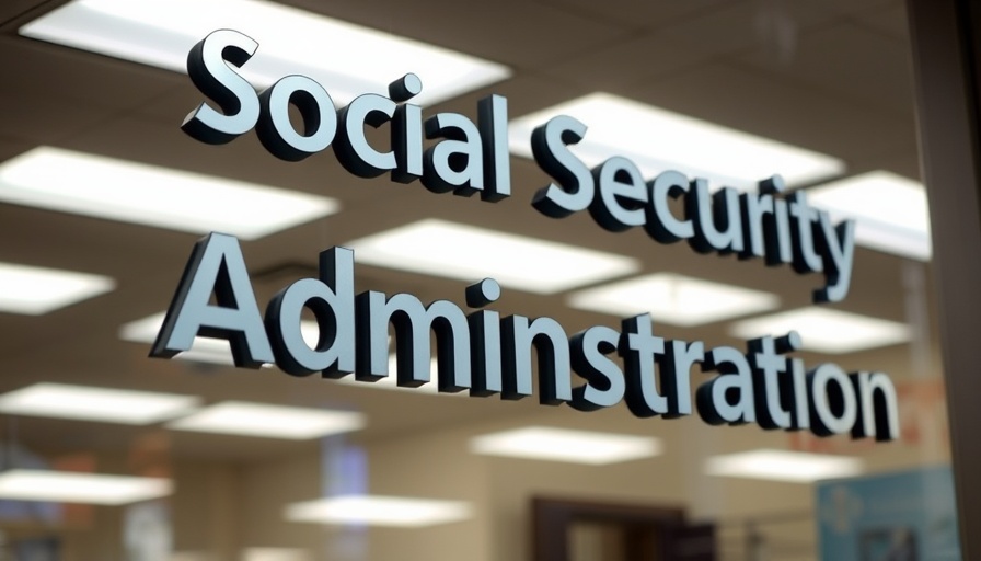 Social Security Administration sign on window, apply for social security in Muskegon.