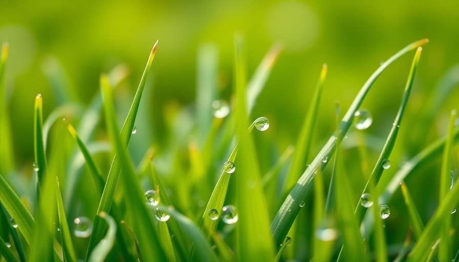Close-up of dew on green grass for lawn fertilization and weed control services Muskegon.