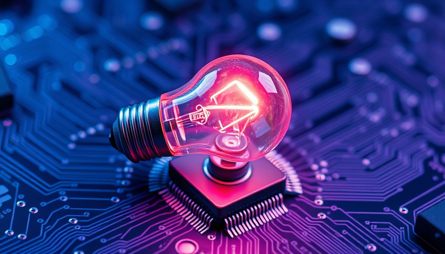 Futuristic AI light bulb on a microchip, highlighting digital innovation.