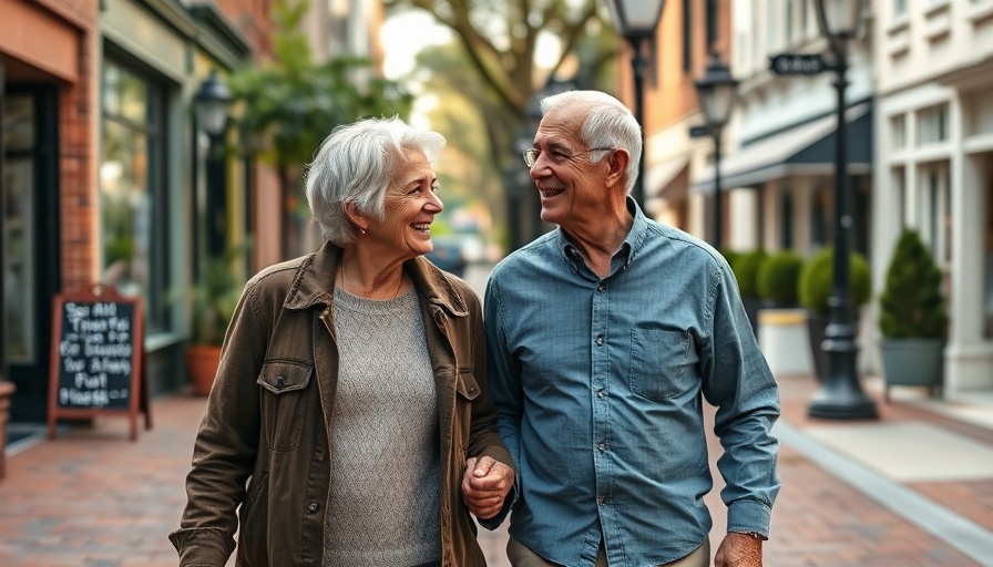 Senior couple walking happily on a street, representing senior tax break deduction.