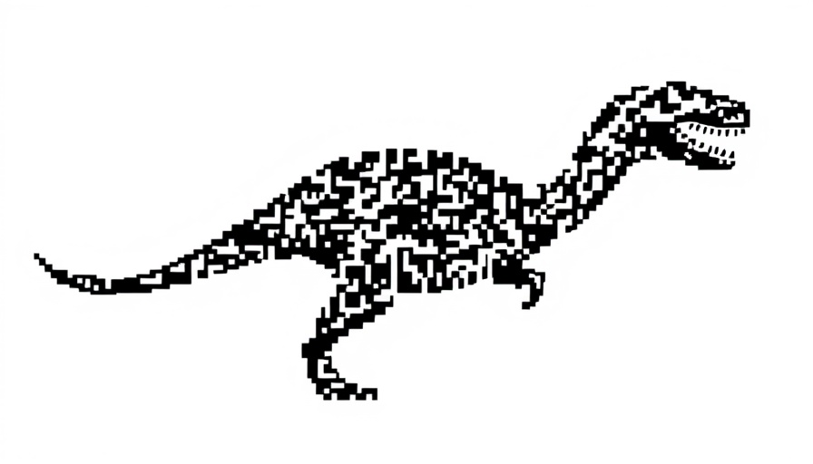 QR code featuring a pixelated dinosaur, representing digital codes.