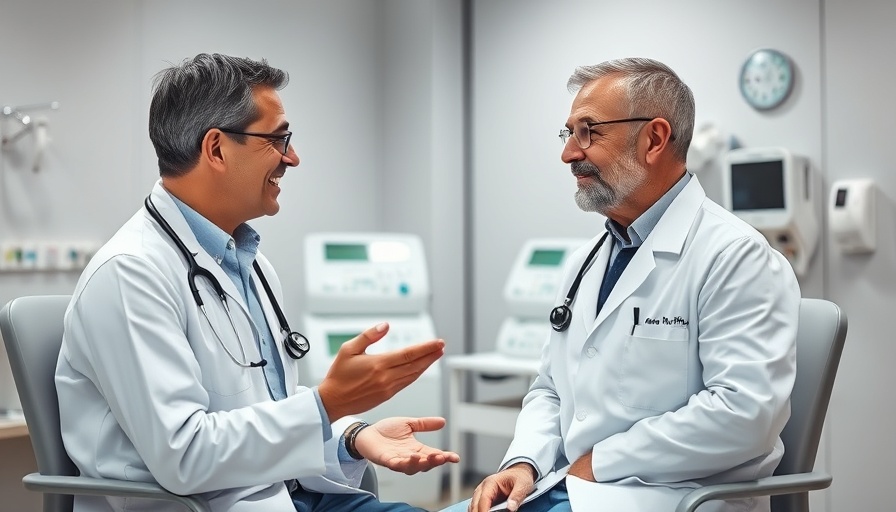 Doctor and patient discussing health in clinic, representing Medicare text scam.