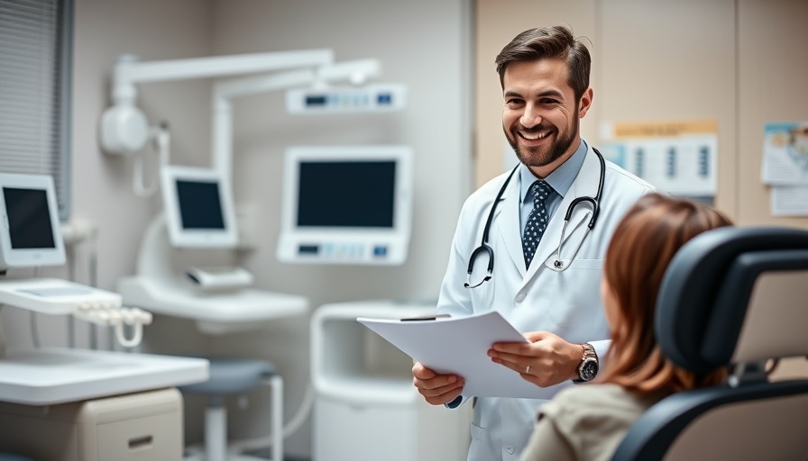 Doctor and patient consultation in a medical clinic room.