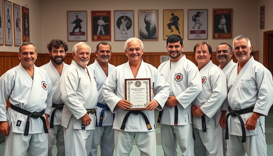 Karate instructors pose with certificate in Gurnee dojo.