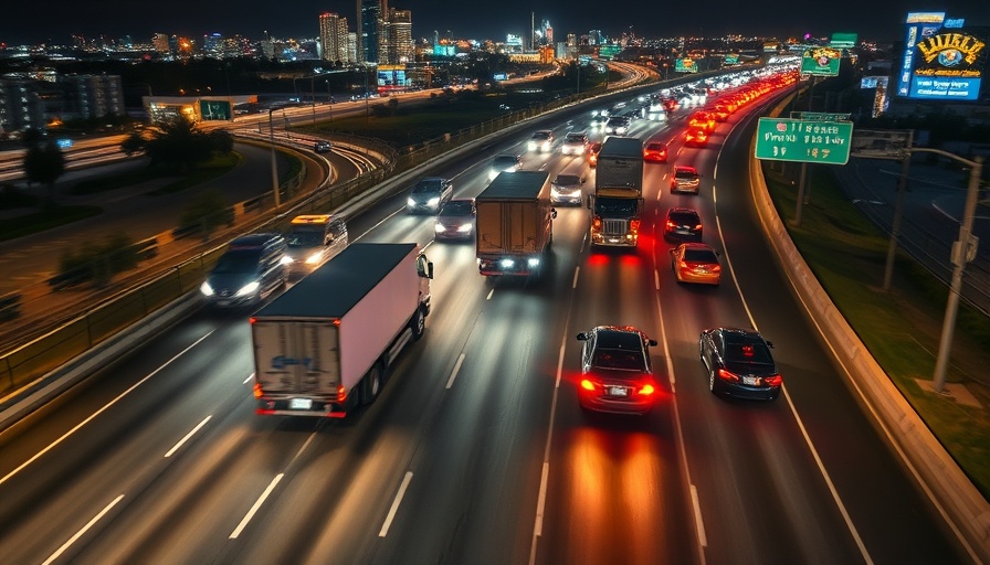 Aerial view of high-speed chase at night on Los Angeles freeway.