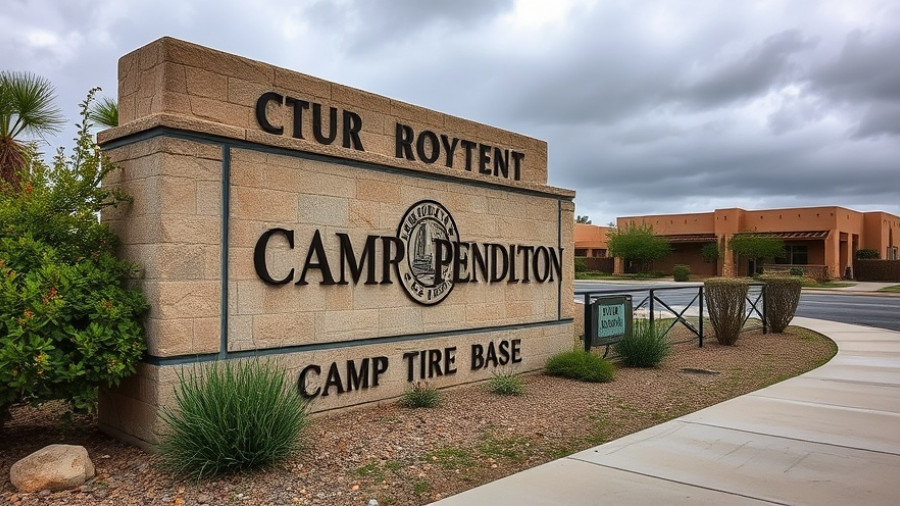 Camp Pendleton sign indicating military base near 5 Freeway closure.