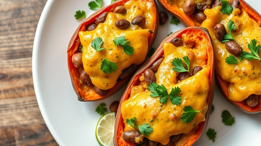 High-Protein Southwest Stuffed Sweet Potatoes with herbs and lime.