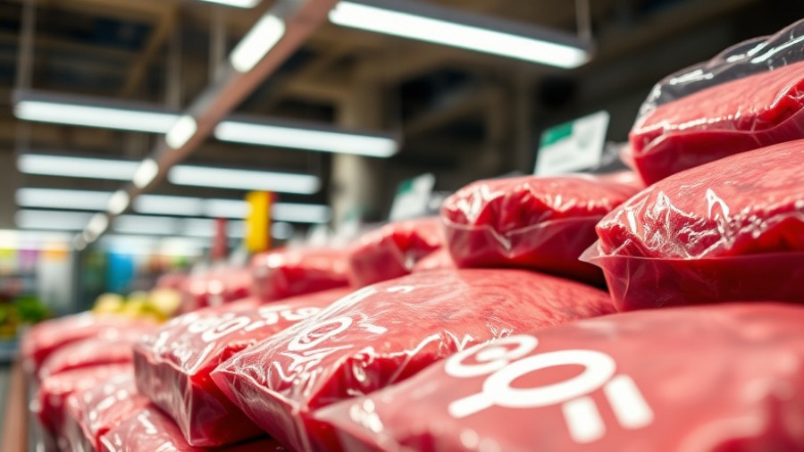 Packaged ground beef in grocery display, grocery store UTIs.