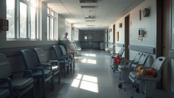 Empty hospital corridor suggesting kids waiting for mental health care in ERs.