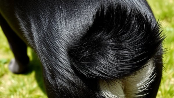 Close-up of a dog's tail showing bald patch, indicating stud tail.