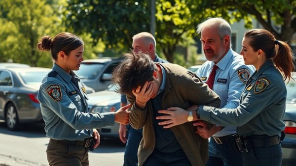 Border Patrol agents assist a distressed person in the street.