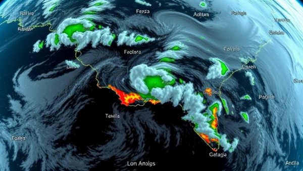 Weather radar showing storm intensity across Los Angeles area.