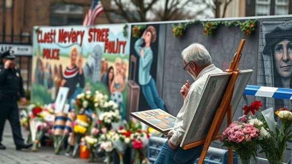 Memorial for Burbank police dog at outdoor tribute site.