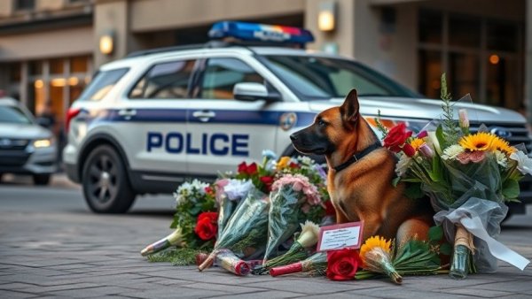Burbank police dog memorial with flowers and tributes.