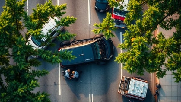 Huntington Beach multi-vehicle crash showing overturned car and emergency response