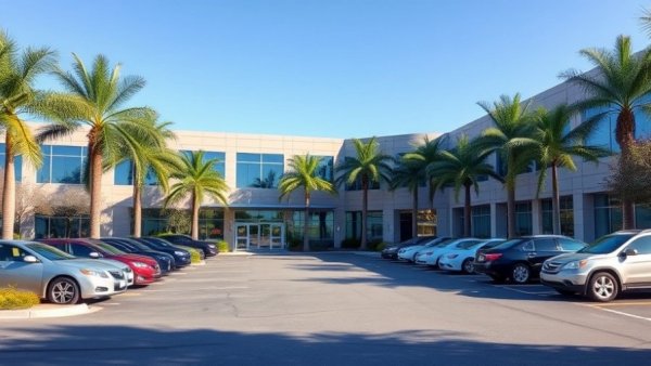 Suburban office complex in Southern California with parked cars.