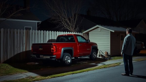 Pickup truck crash scene affecting neighborhood safety.
