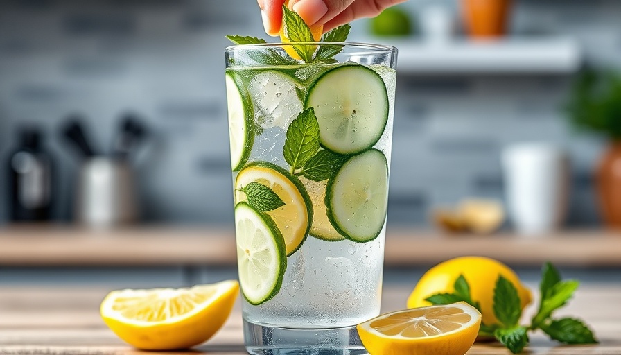 Refreshing lemon water with cucumber and mint in modern kitchen.