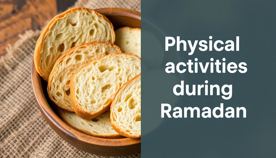 Graphic with '9 Physical Activities During Ramadan' text, burlap background.