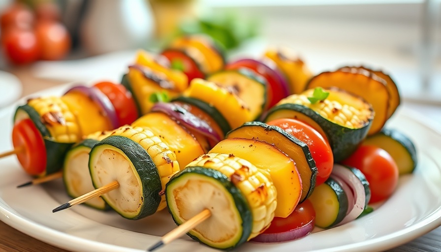 Summer side dishes: colorful vegetable skewers with corn, zucchini.