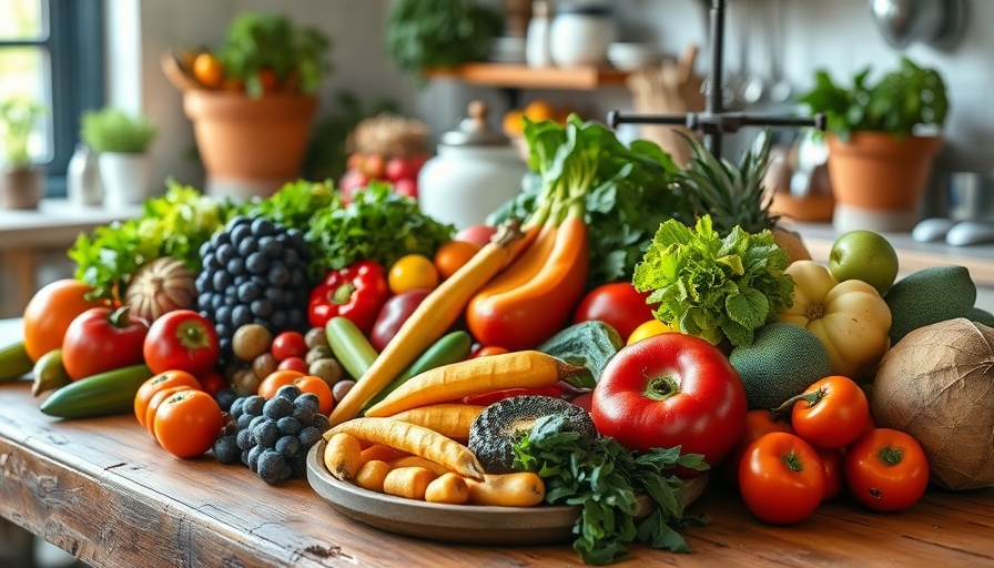 Colorful fruits and vegetables on a rustic table for plant-based diet benefits.