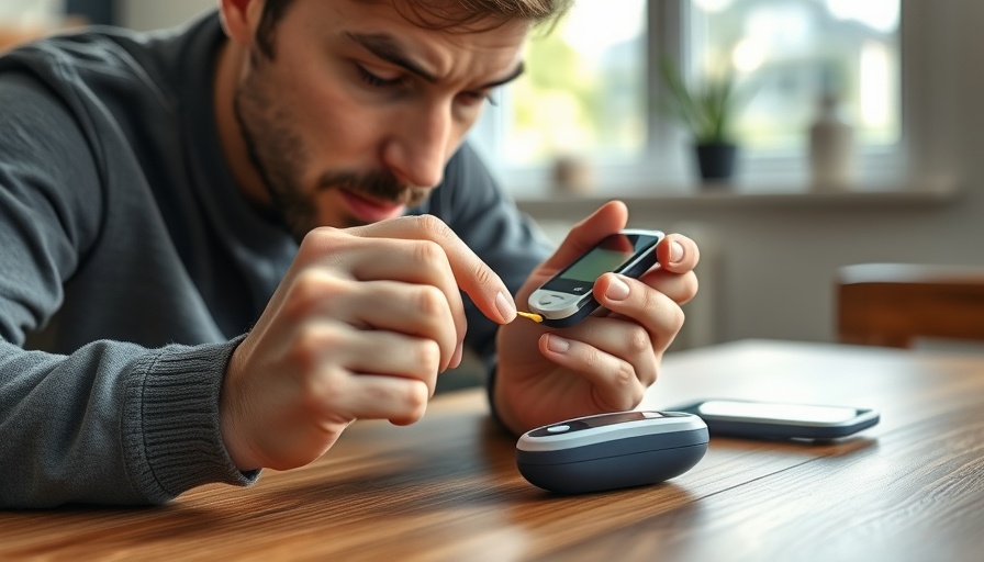Person checking blood sugar control in diabetes with a glucose meter.