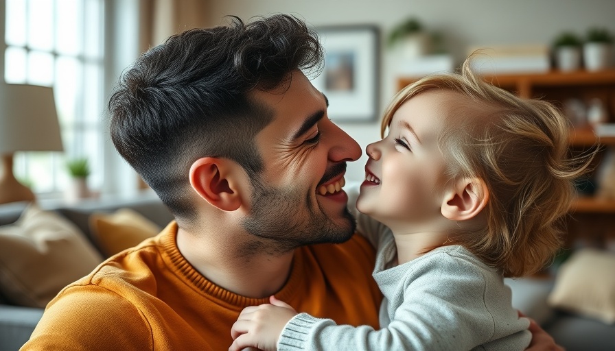 Father's Day joy with father and daughter in cozy room.