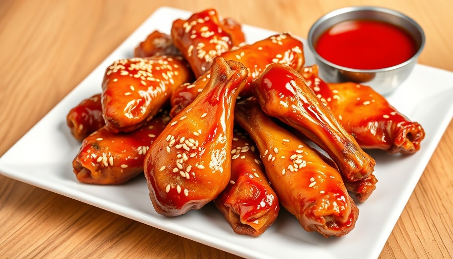 Air Fryer Korean Chicken Wings with sesame seeds on white plate.