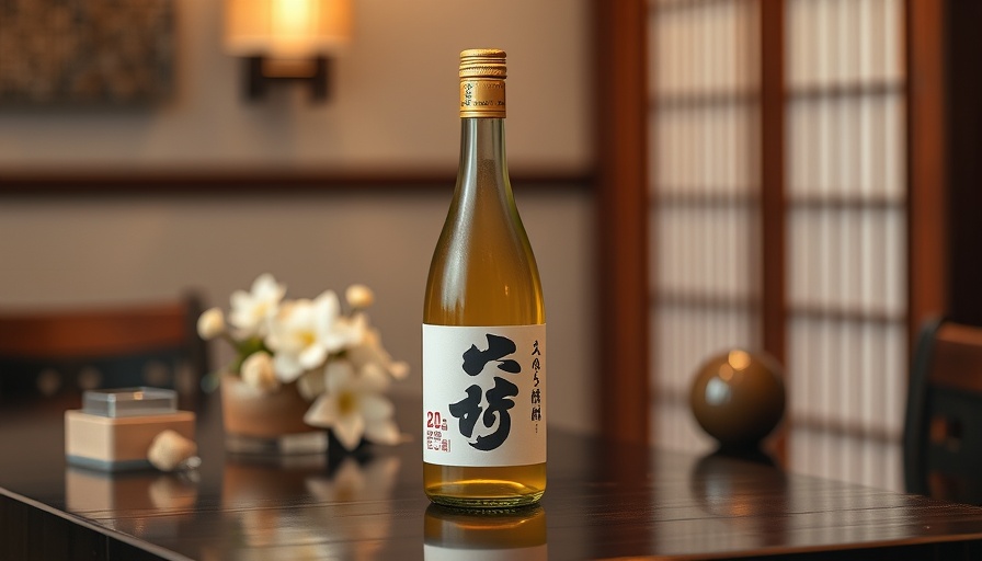 Tatenokawa sake bottle standing elegantly on a wooden table.