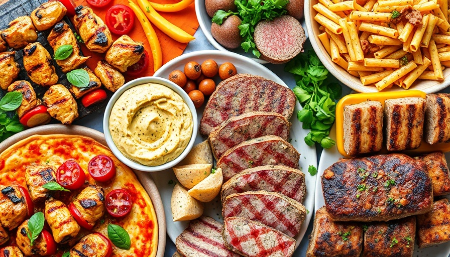 High-protein diet meal plan with diverse colorful dishes.