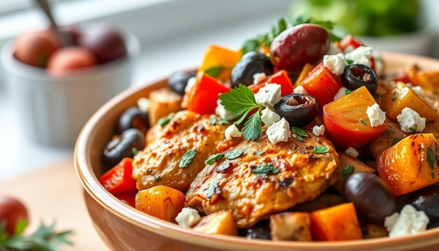 Air fryer Greek chicken recipe with vibrant vegetables and feta.