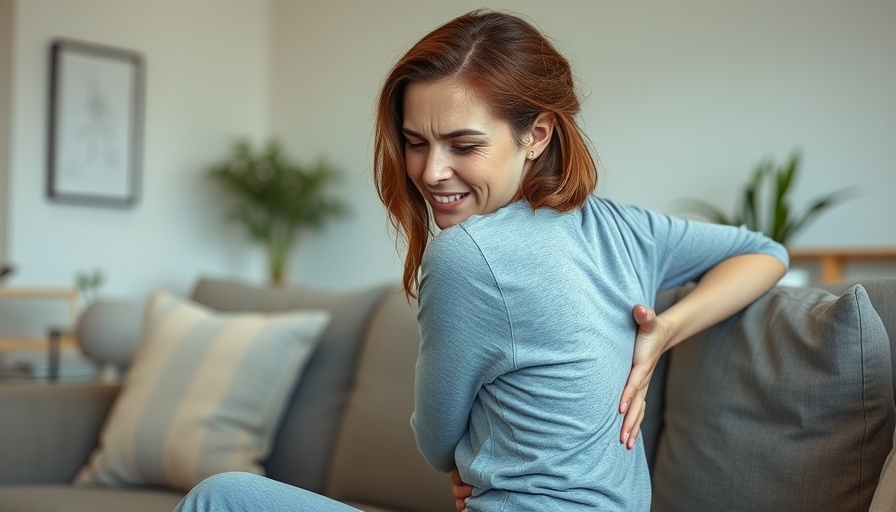 Woman experiencing back pain on a couch, weight gain discomfort.