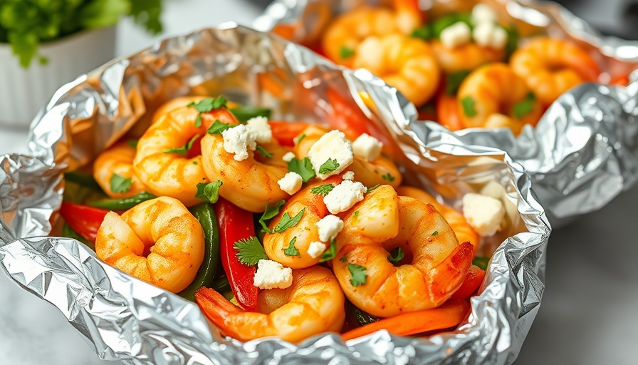 Easy Shrimp Foil Packets with colorful veggies and herbs.