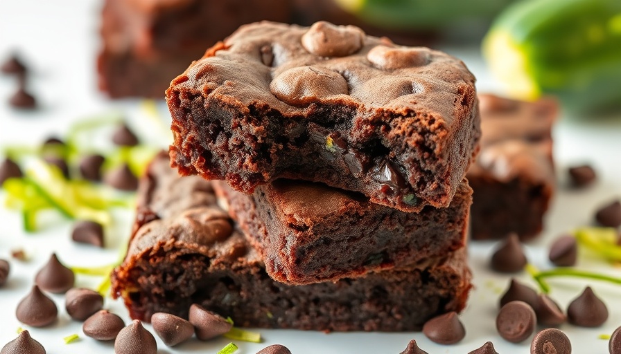 Delicious flourless chocolate zucchini brownies close up.