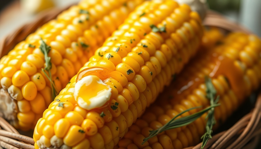 Honey Butter Corn Recipe: corn on the cob with honey butter in a basket.