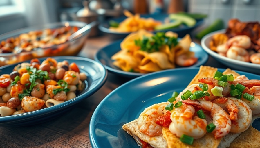 Assorted seafood dishes for July menu featuring diverse flavors.