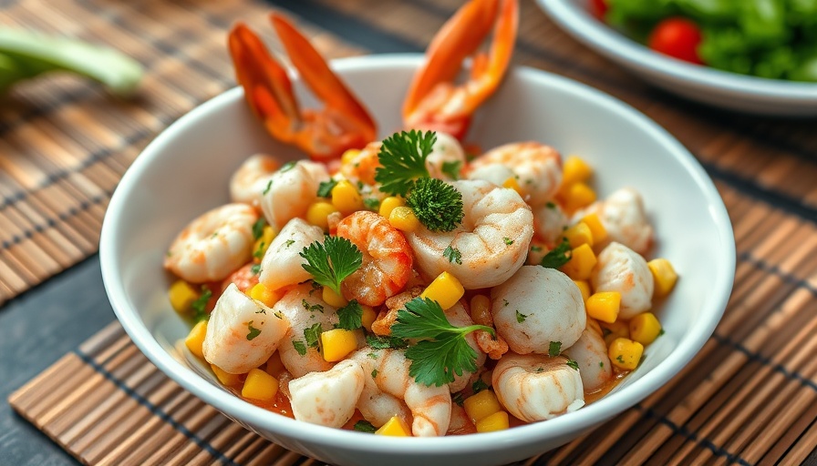 Vibrant seafood salad snack perfect for summer.