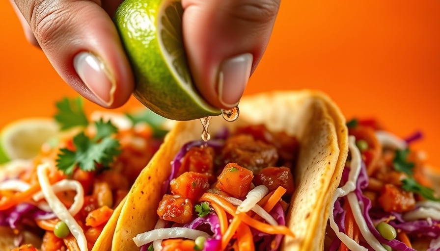 Close-up of lime being squeezed over the best tacos in Los Angeles.