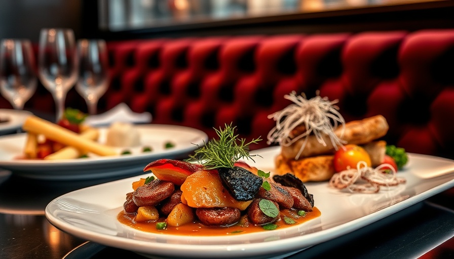 Elegant gourmet dishes at a restaurant table, showcasing fine dining.