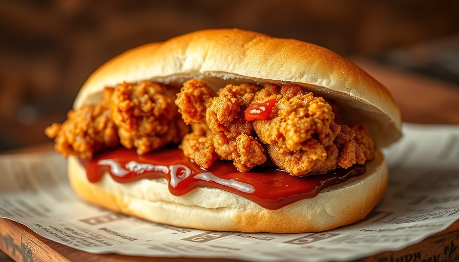 Tasty fried chicken sandwich with sauce in LA.